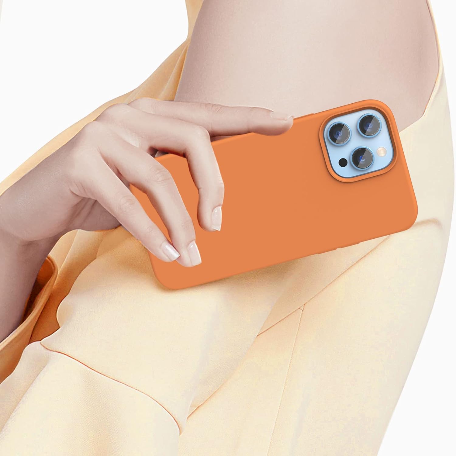 Compatible with iPhone 13 Pro Case 6.1 inch, [Shockproof][Anti-Scratch] Slim Liquid Silicone Case Protective Rubber Gel Cover for iPhone 13 Pro 6.1"(Orange)