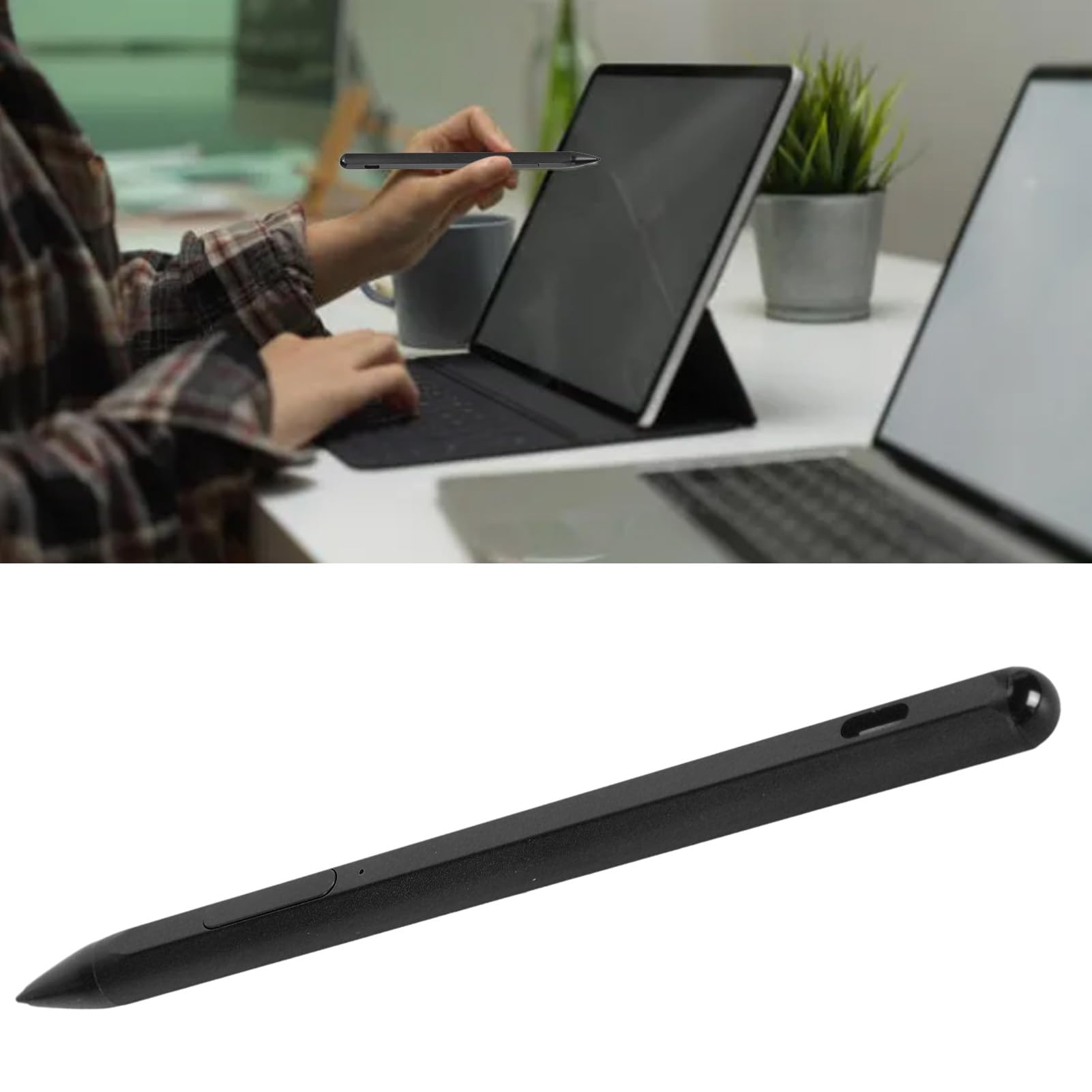 Pennino capacitivo per touch screen, 4096, sensibilità alla pressione, penna stilo per laptop, con 3 pennini di ricambio, penna ricaricabile MPP 2.0 Tilt Active Pen (nero)