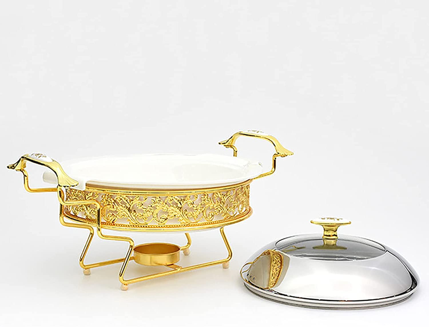 Set da Buffet per scaldavivande Dorati, Inserto Rotondo in Acciaio Inossidabile con Coperchio per Buffet, Matrimoni, Feste, Banchetti, Catering, Eventi, Dimensioni: 32 cm
