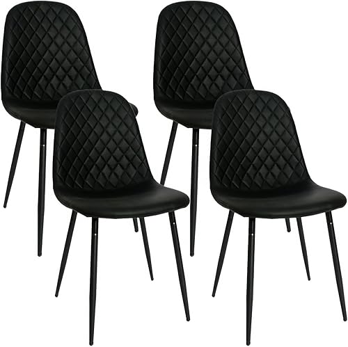 CangLong Juego de 4 sillas de comedor modernas negras de piel sintética, sillas tapizadas sin brazos con patas de metal para cocina, sala de estar,