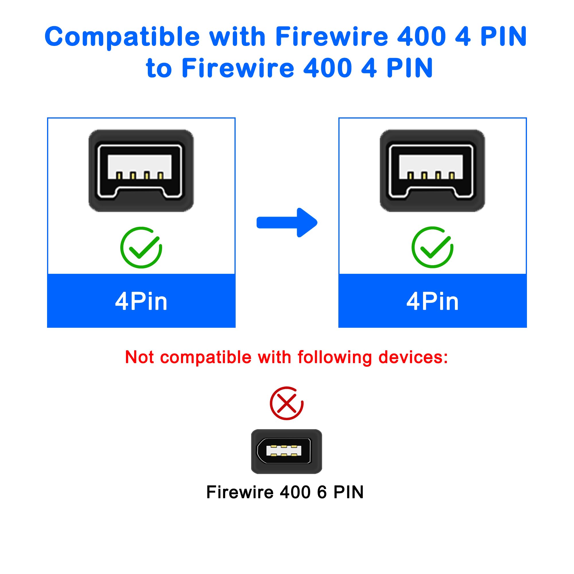 MEIRIYFA Cavo FireWire da 4 pin a 4 pin da 1,8 m IEEE 1394B 400 a 400 per laptop, PC, videocamera e altro