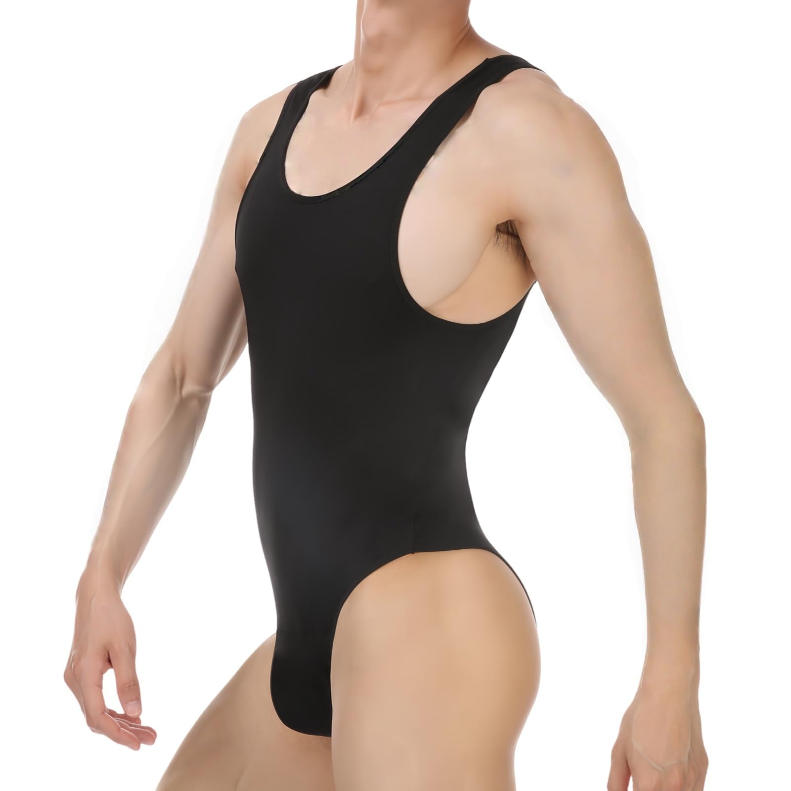 MANJIAMEI Herren Leotard Body Ärmellos Einteilig String Lingerie Jumpsuit Slip Dehnbare Tank Top Unterwäsche Hoher Schnitt Unterhemd Nachtwäsche Party Club Kostüm