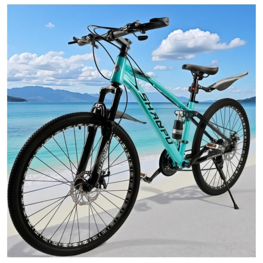 Artudatech マウンテンバイク 自転車 21段変速 26イン クロスバイク デュアルディスクブレーキ 高炭素鋼フレーム クロスバイク 7速チェーン 学生・通勤族 グリーン