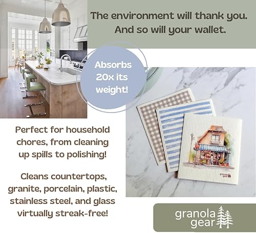 Miniatura 3 de Paños de cocina suecos para cocina, paquete de 6, hechos en Suecia, toallas de papel reutilizables, paños de esponja lavables, algodón de celulosa,