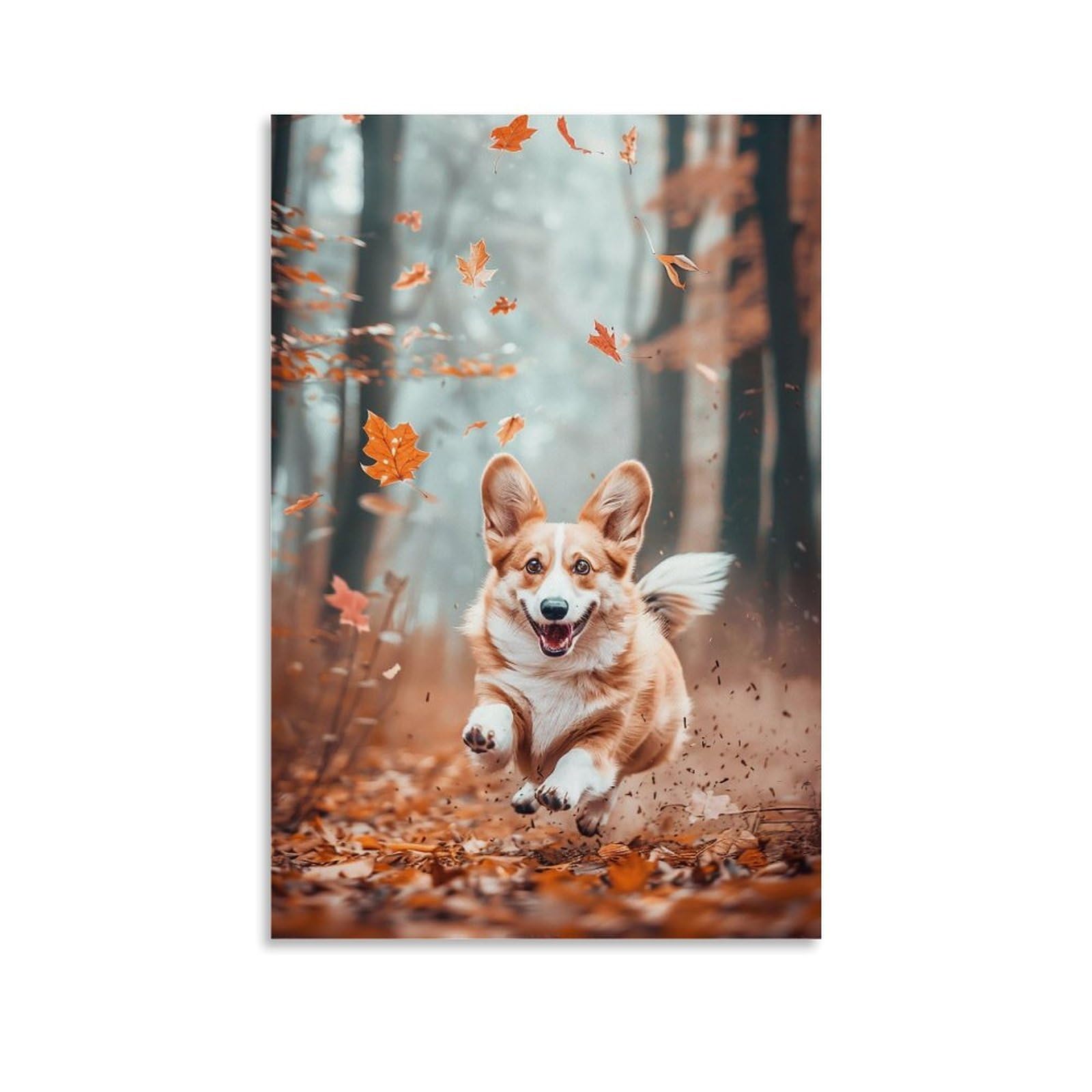 HUERYRYHY Warm Fall Corgi 03 Poster Wall Art Canvas Vintage Aesthetic Painting Decor for Rooms 20x30inch Unframe-style