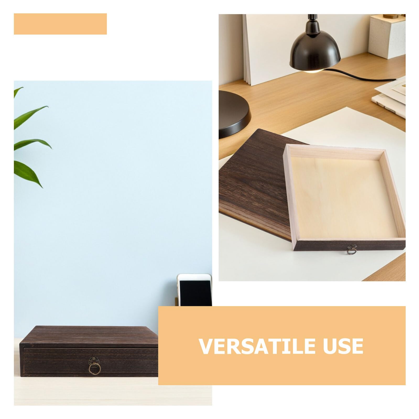 Veemoon 2 Pezzi Organizer da Scrivania Rustico in Legno Massello con Cassetto Singolo, Set 2 Scatole Portaoggetti per Ufficio e Casa, Mobile Contenitore per Organizzazione Cancelleria e