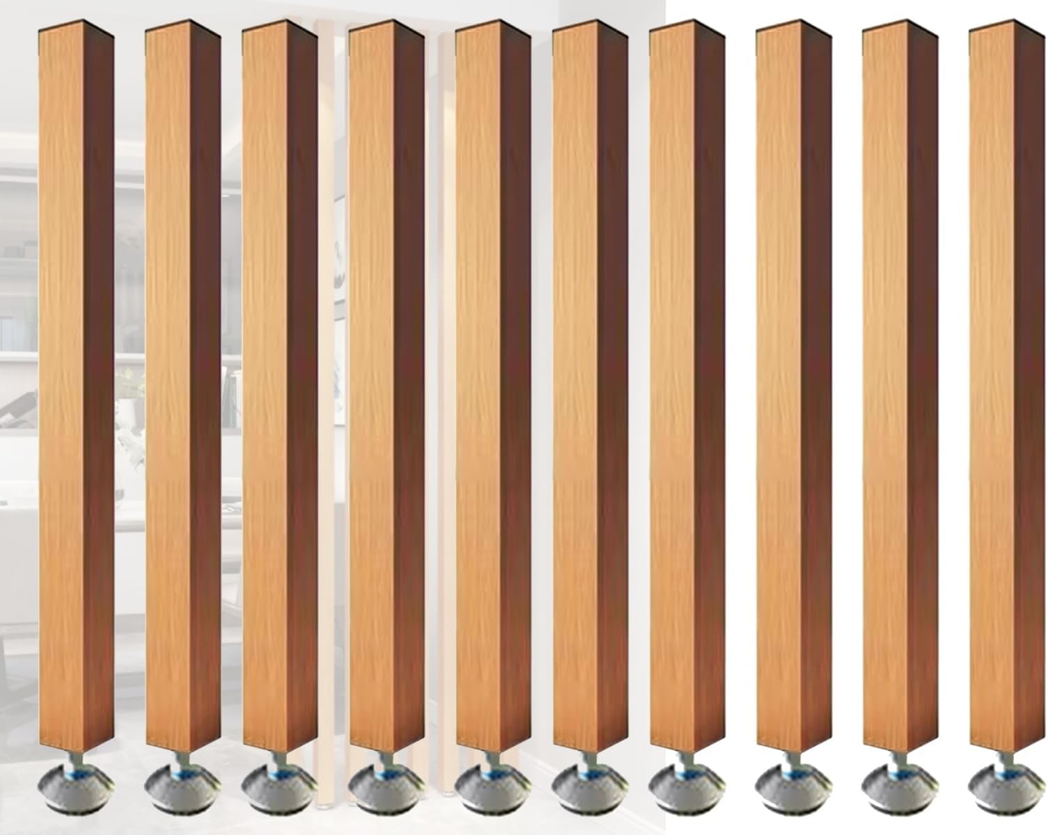 Wood Slat Room Dividers Floor to Ceiling, 8 7 6 5 4 3 Feet Tall Wall Partition Screen Post for Office, Stairway, Lofts and Porch, Modern Living Room Decorative Panel(10 Pack,115cm/45.2in/3.77ft)