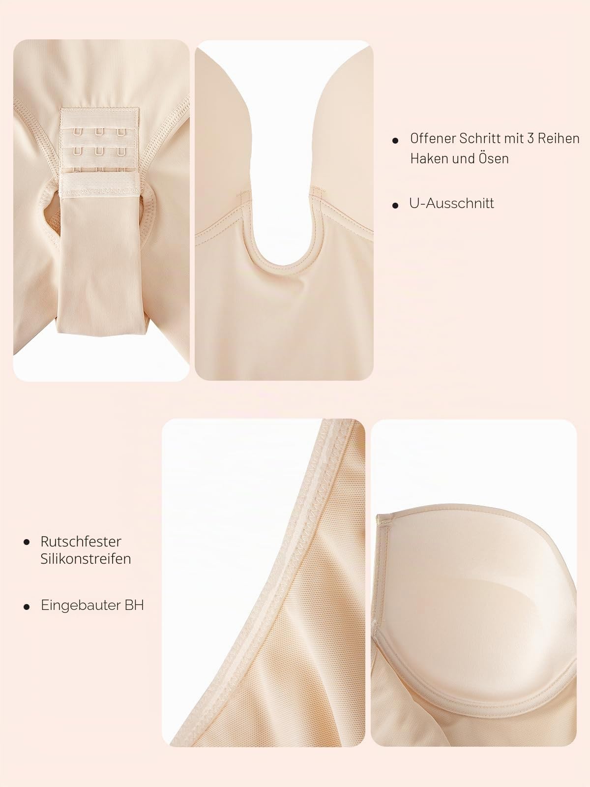 Slimers Rückenfreie Damen-Formwäsche zur Bauchkontrolle: Shapewear-Body mit tiefem Rücken, schlankmachender eingebauter BH, Ganzkörperformer