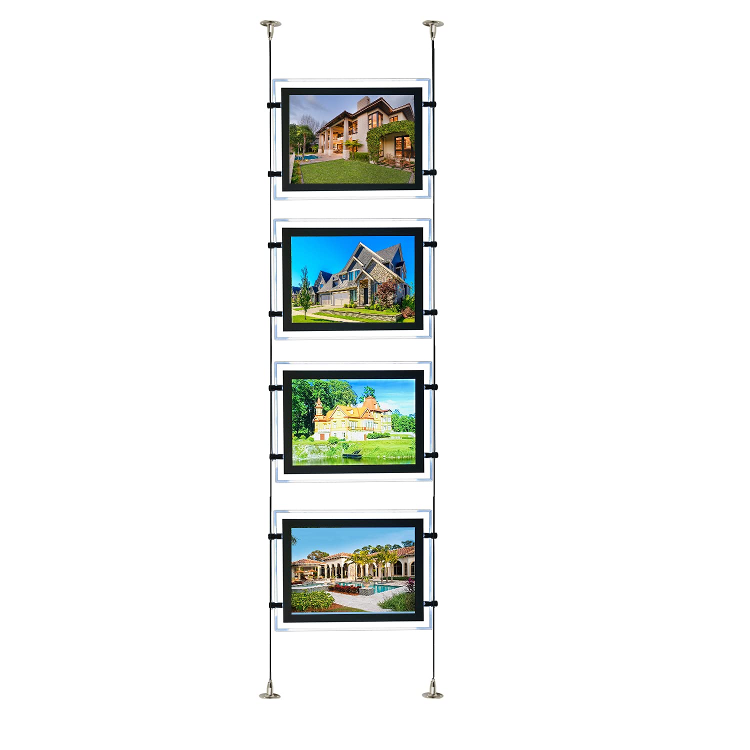 Letrero para ventana de bienes raíces, Tamaño A4, Soporte de letrero de caja de luz acrílica LED (colgante horizontal, 4 uds A4 una línea)