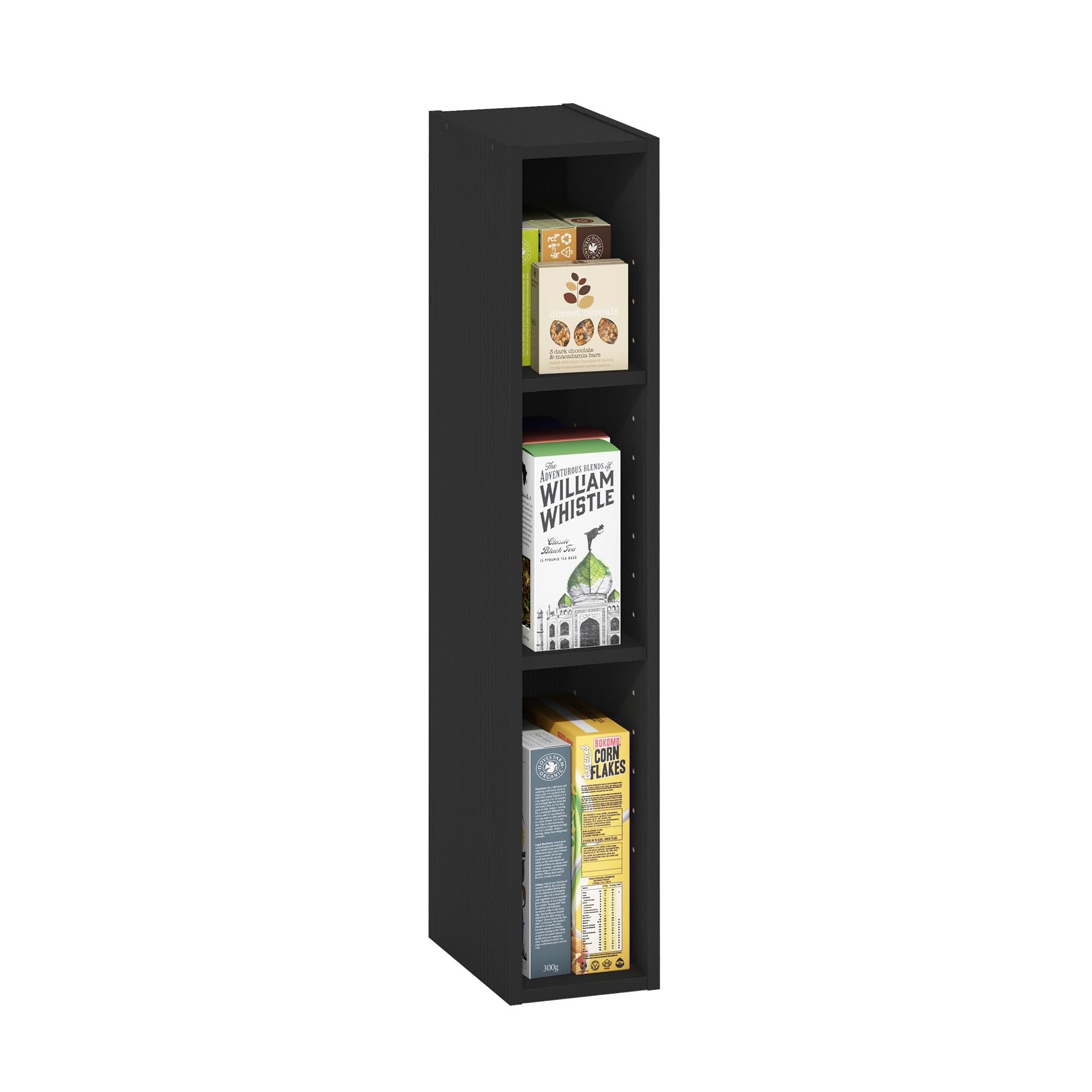 Furinno FULDA Book Shelf, 3-Tier Narrow Bookshelf, Bookcase with 6-In Width Storage Shelf, 9.3 x 5.9 x 31.5, for Living Room, Bedroom, Home Office, Blackwood