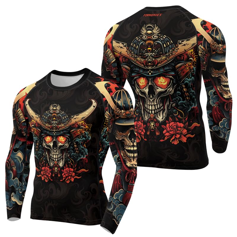 Samurai BJJ Rash Guard Men's Long Sleeve Combat Shirt MMA Jiu Jitsu No Gi Fight Wear