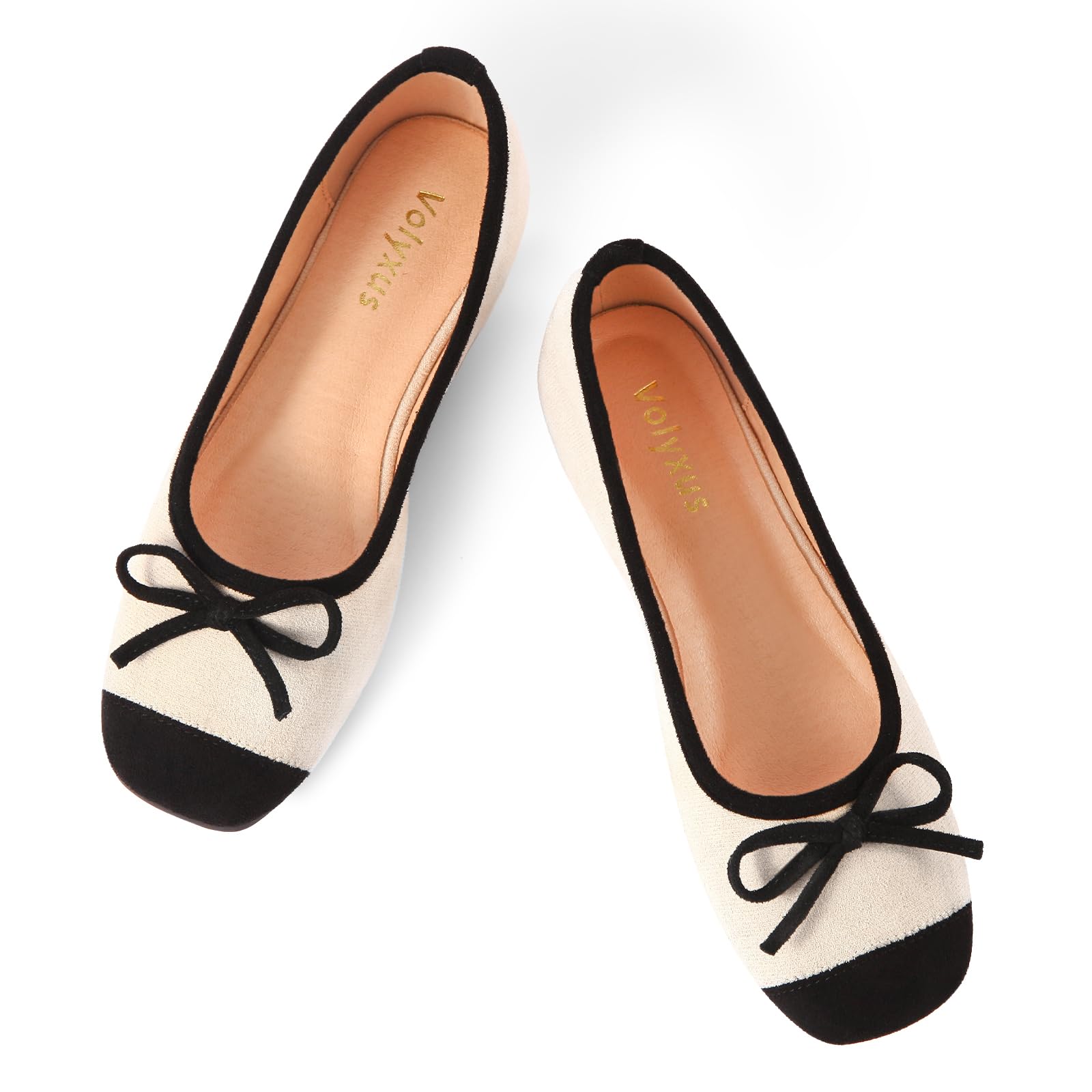 Volyxuswomens Ballet Flats Cap Toe Bow Flats Two Tone Slip