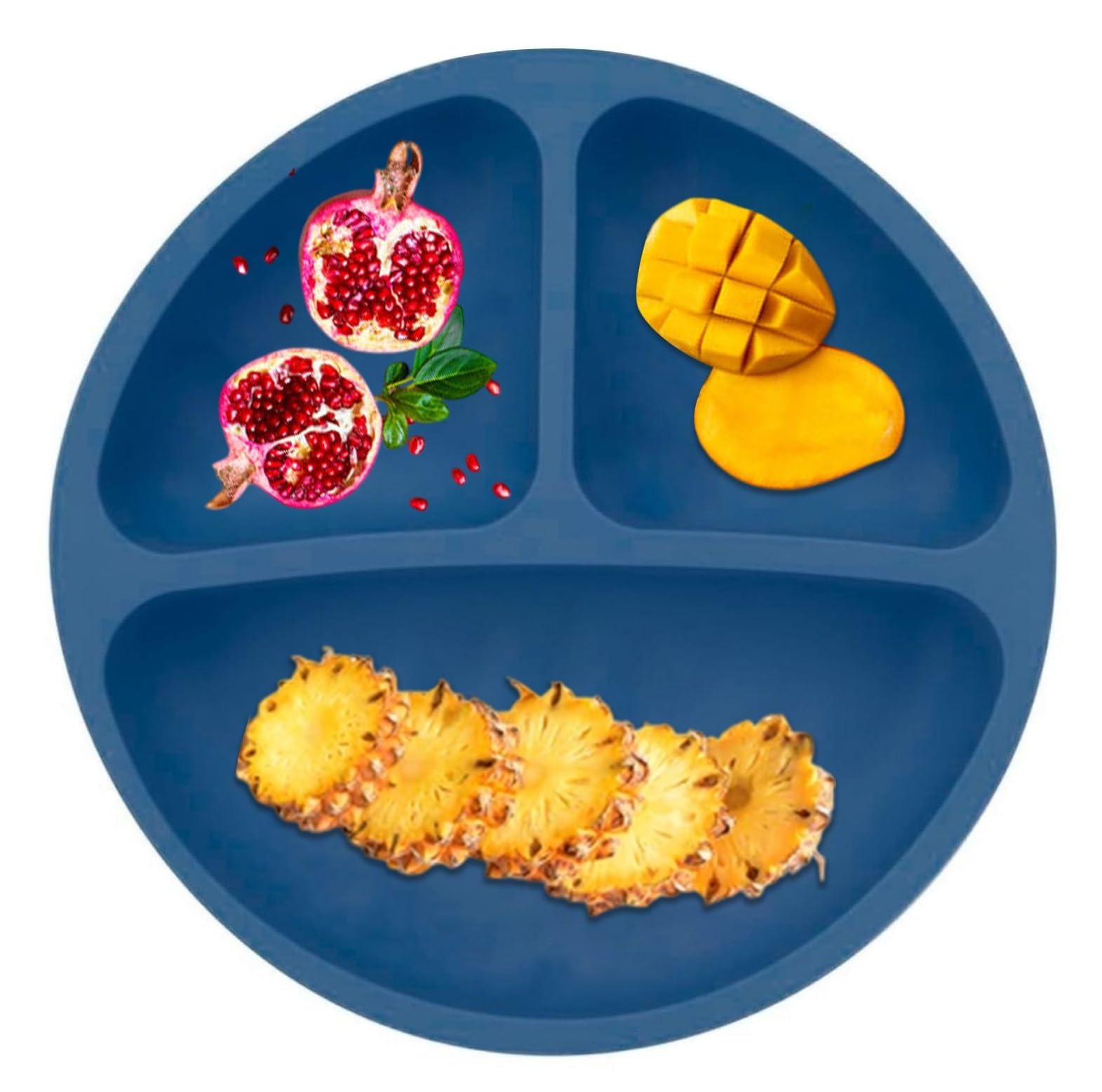 Xacton Silicone Suction Plates I Baby Feeding with 3 Strong Suction Cups I BPA Free, Dishwasher, Freezer & Microwave Safe I Unbreakable I Silicon Grip I Deep Divided for Baby & Toddlers (Blue1)