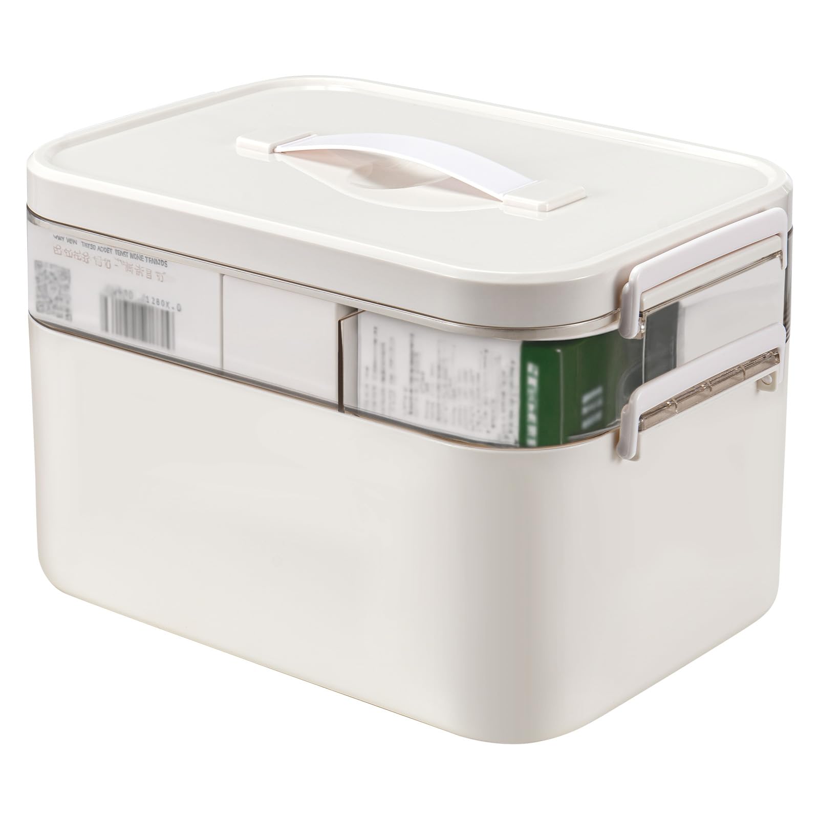CROWNSHOP 2 Layer Multipurpose Storage Box Medicine Storage Box Craft Storage Boxes With Compartments Plastic Tool Box Medicine Storages Boxes Sewing Supplies Organiser(White, 19.5x18.5x28.5cm)