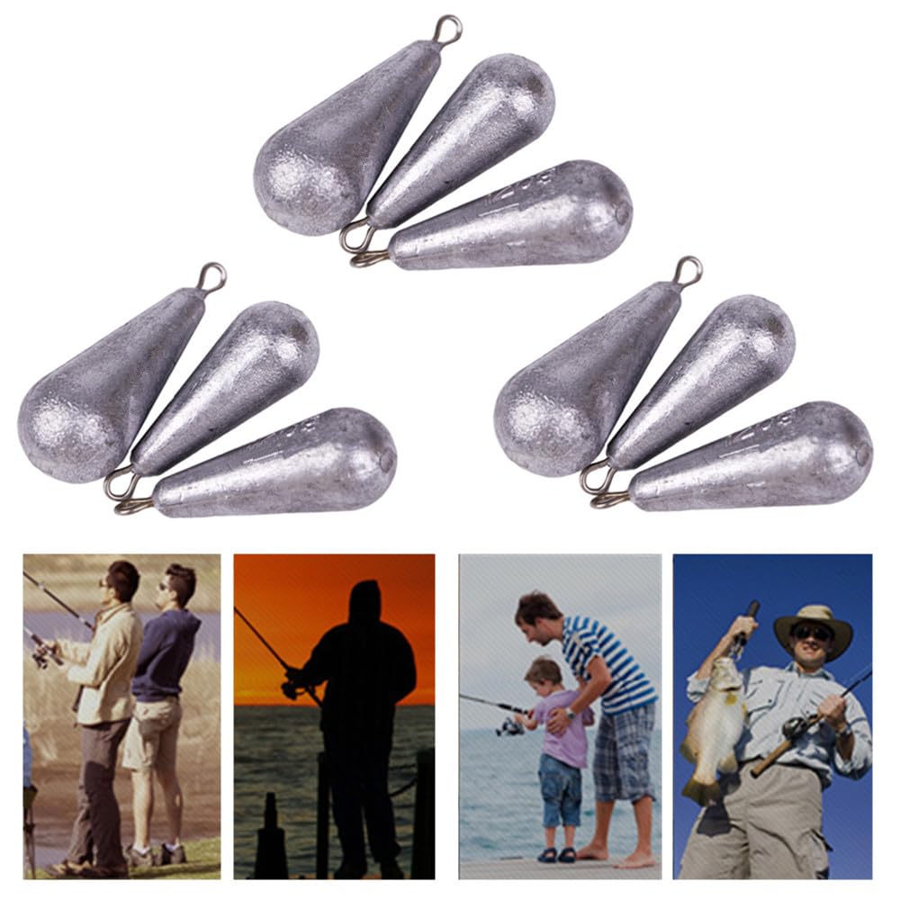 CAASFOOY Lot De 30 Plombs De Pêche En Forme De Goutte – 6 Poids : 5/10/15/20/30/40g – En Plomb Résistant, Étui Transparent – Pour Eau Douce Et Mer