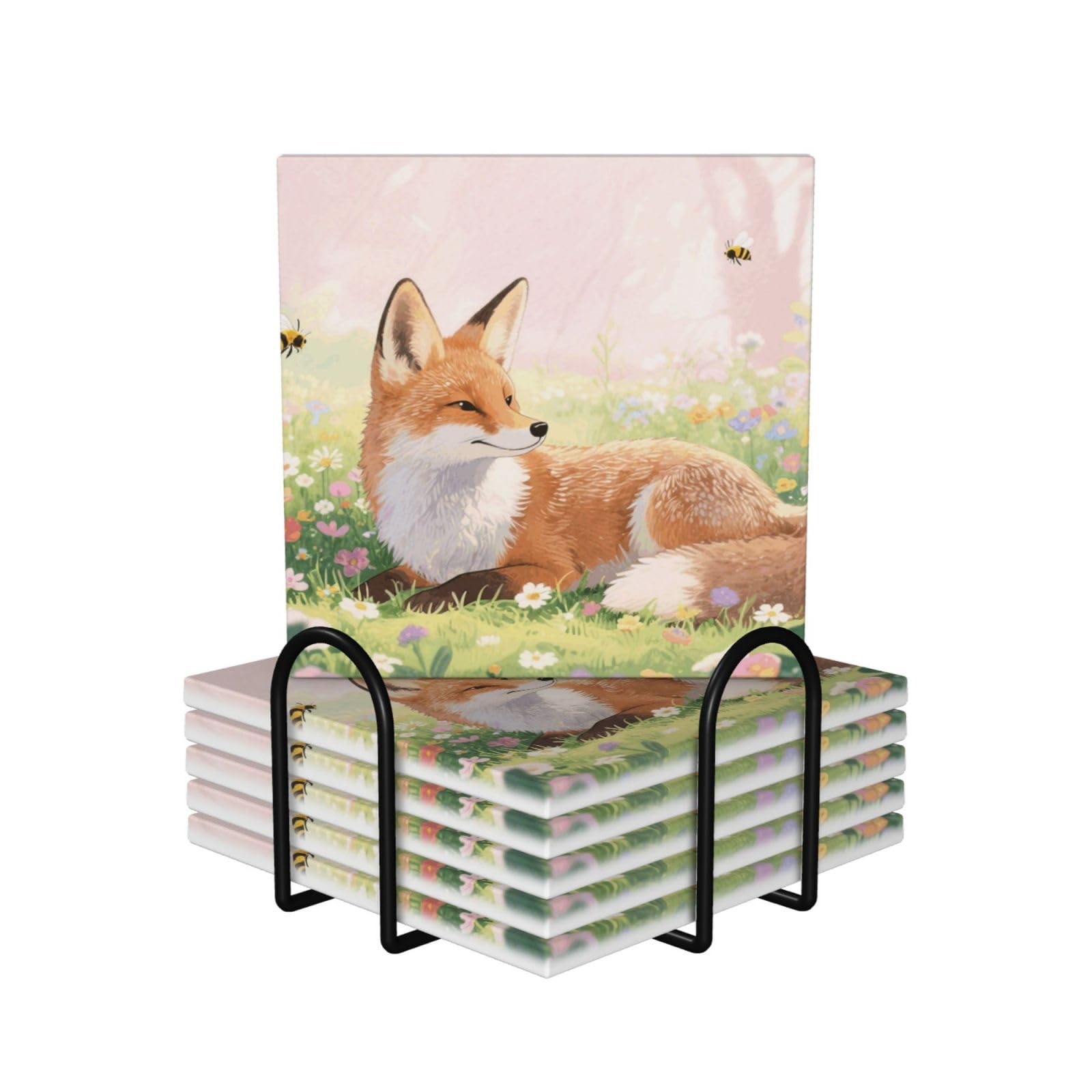Sous-verres absorbants renard en céramique et liège protégeant votre table