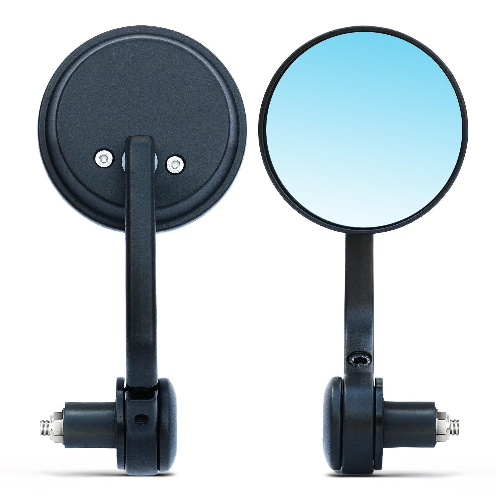 WTZMOTO7/8” Handlebar End Mirrors for Motorcycle, CNC Aluminum Round Rear Side Mirrors Compatible with Rizoma, crg, Scooter, Moped, Ducati, Suzuki, Honda Grom CB600F CB1000R CB1300 (Blue Lense)