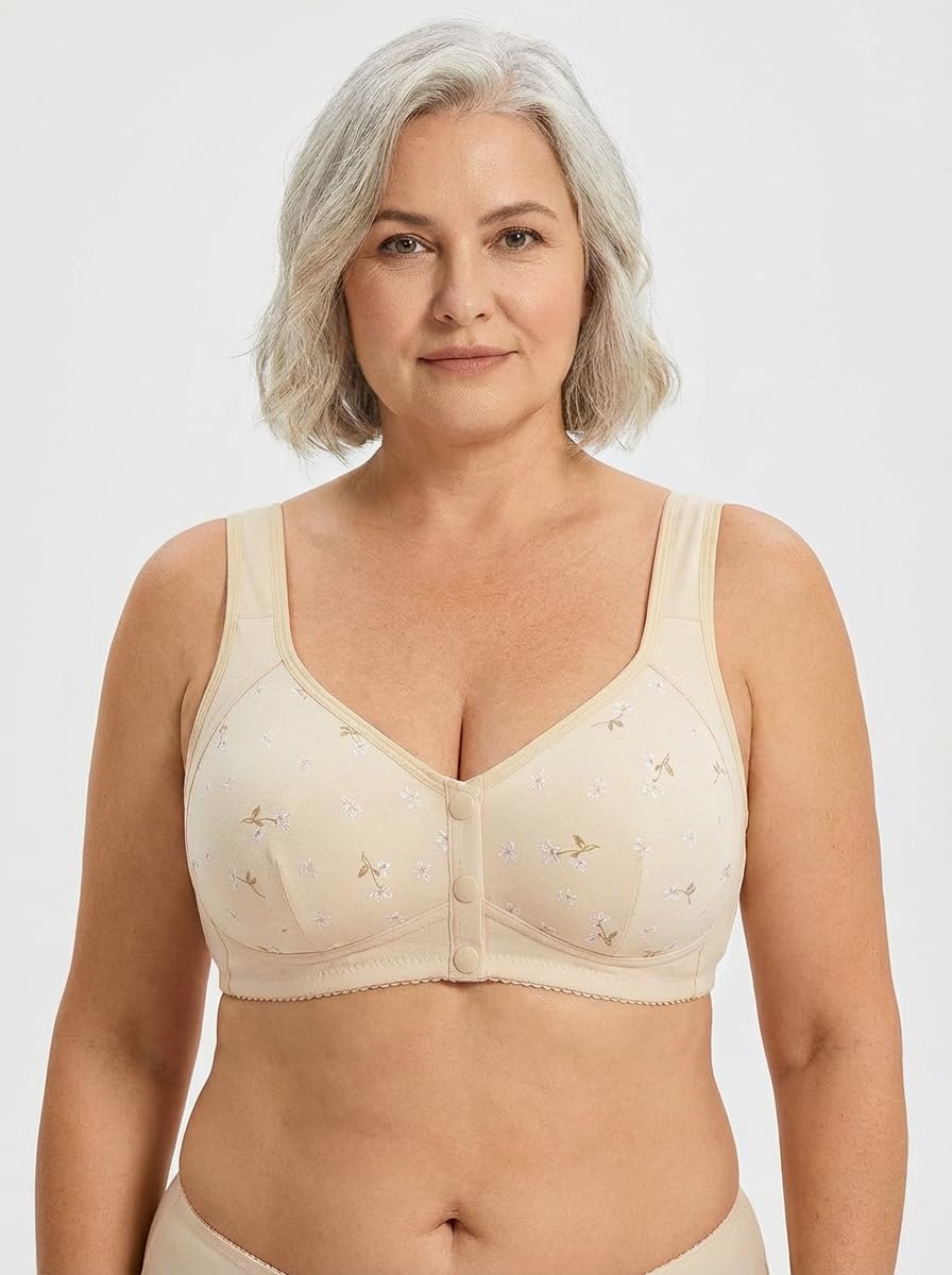 Daisy Bras for Older Women No Underwire Front Closure Comfort Senior Wireless Snap Closing Bra - Image 3