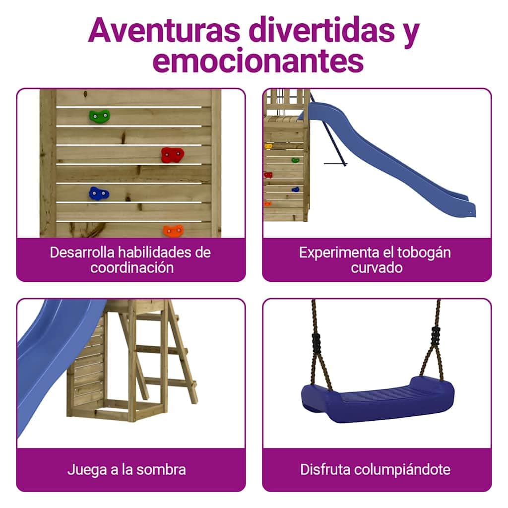vidaXL Parque Infantil de Exterior Madera de Pino impregnada, Juego de Columpios de jardín, casa de Juegos con Columpio, Juego de Columpio y tobogán