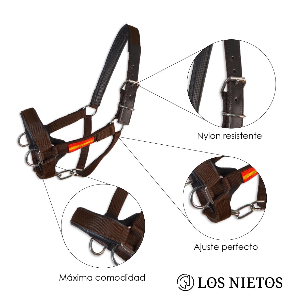 Los Nietos Cabezada cuadra nylon Dressage Talla COB Khaki