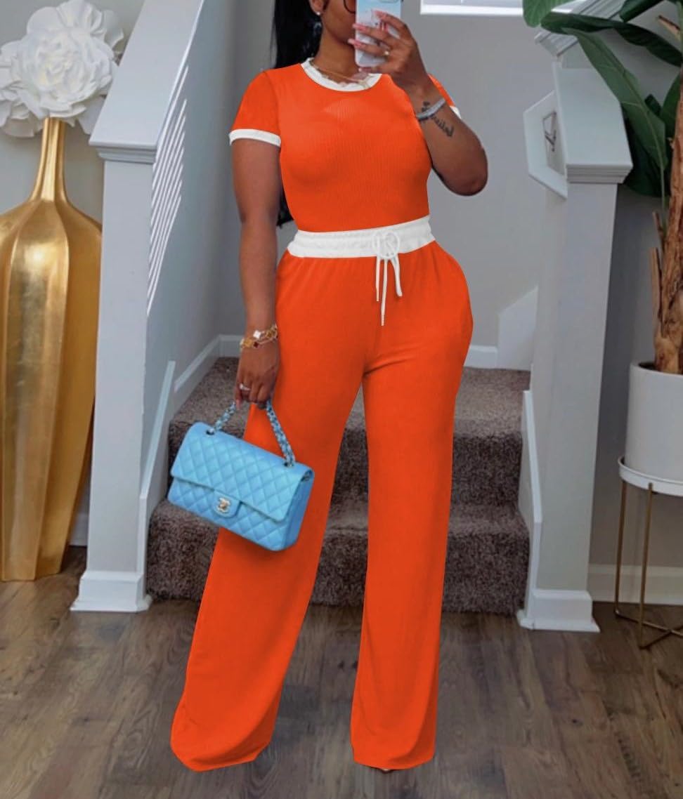 HTD Womens 2 Piece Outfits Casual Sweatsuits Set Short Sleeve Matching Sets Tracksuit - Image 5