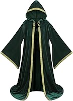 Vista 11 de GRAJTCIN Bata de mago unisex de terciopelo, capa de mago, disfraz renacentista para cosplay y Halloween Negro