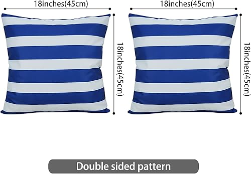 Miniatura 2 de cygnus Juego de 4 fundas de almohada de 18 x 18 pulgadas a rayas azules y blancas para exteriores, de poliéster impermeable para muebles de patio,