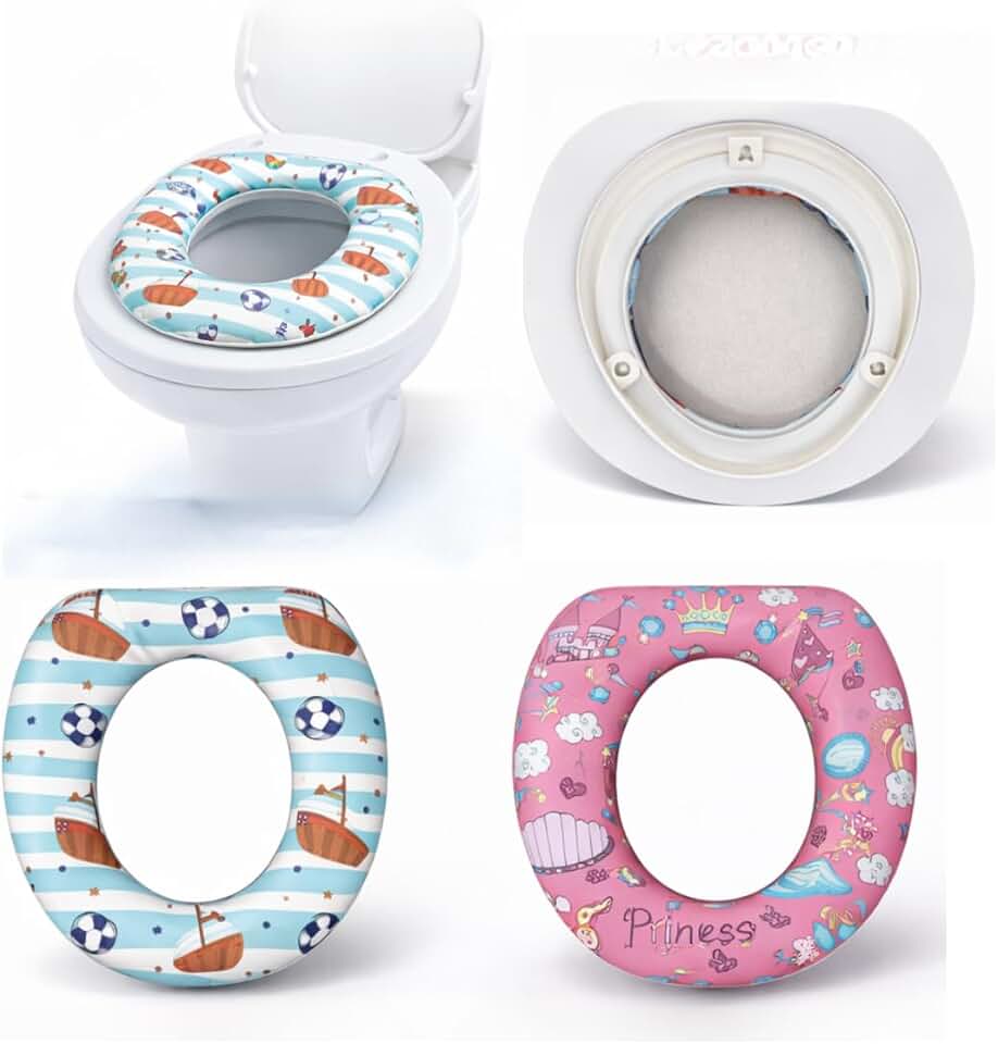 Redutor Infantil de Assento Sanitário, Oval Almofadado, Plástico, Estampas Lúdicas e Divertidas, Universal, Compatível com Todos os Vasos Sanitários - Menino e Menina (Menino)