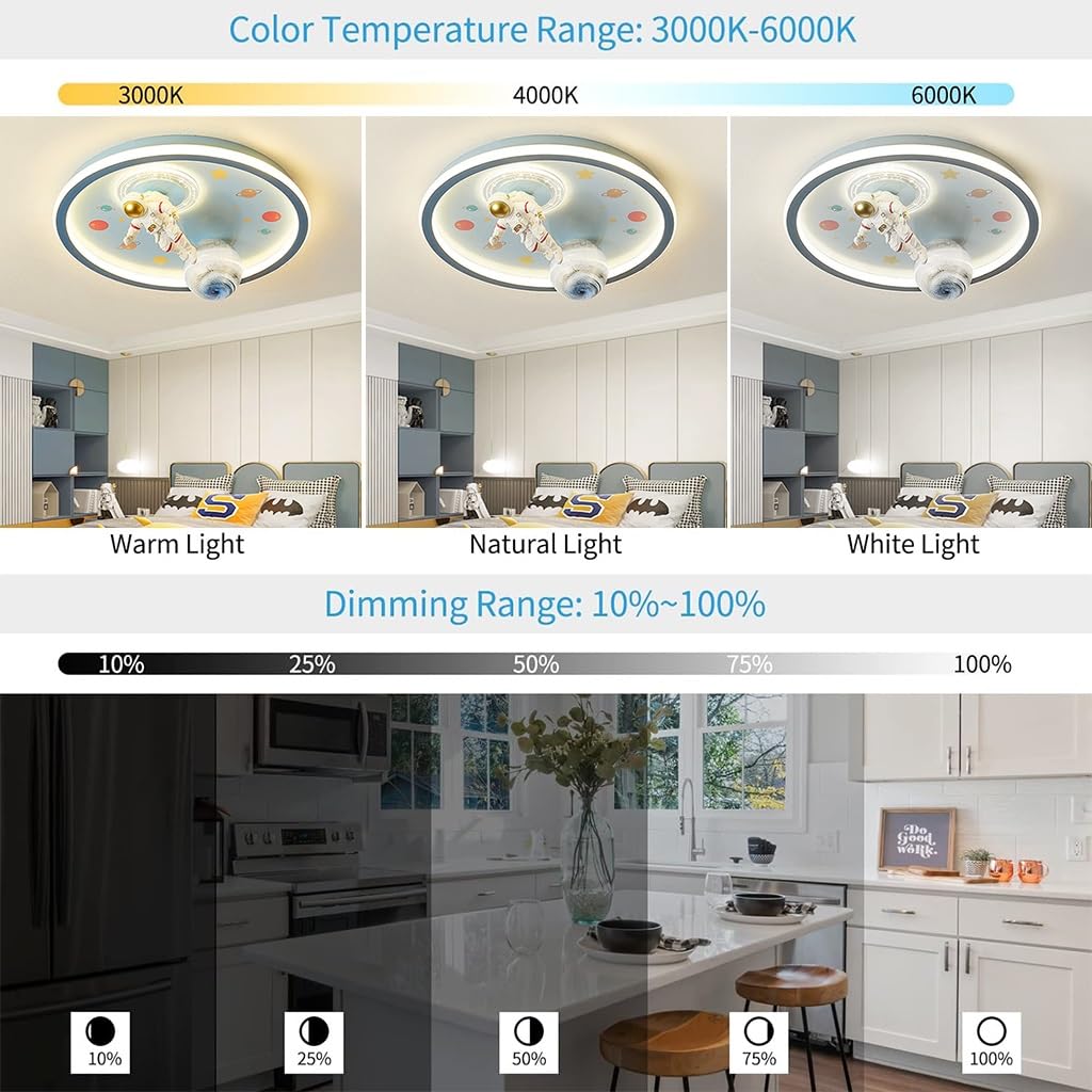 Deckenlampe Innen Cartoon Restaurantlampe LED Dimmbare Deckenleuchte Kinderzimmerlampe Glas Planet Design Lampenschirm Schlafzimmer 3000K-6500K Babyzimmer Wohnzimmer Deko Wandlampe (Color : Bl