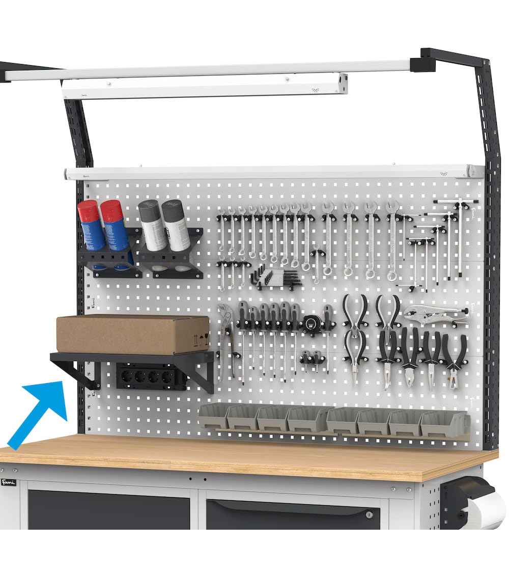 Fami - Mensola Piccola Reversibile in Acciaio per Pareti Forate, Pannelli in Legno o Muri, Ideale per Garage, Officina e Magazzini, Portata 10 kg, Dimensione: 30,4 x 31,7 x 14,4 cm