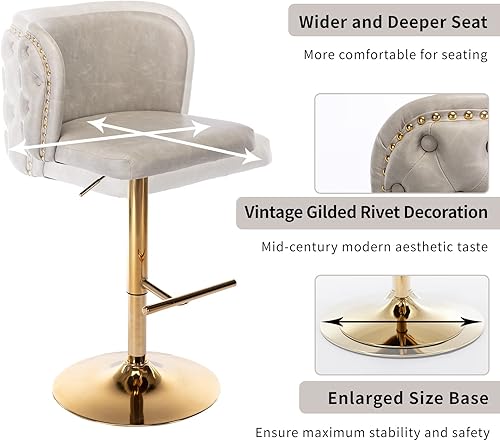 Miniatura 5 de ODUSE-DAILY Juego de 2 taburetes de bar giratorios de piel sintética con respaldo, altura de mostrador de 25 a 33 pulgadas, sillas de taburete