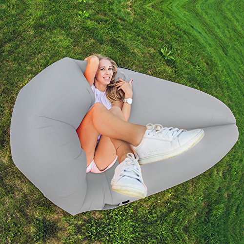 Abco Tech Inflatable Air Sofa Chair - Portable Lounger Couch & Air Hammock, Pool Float Lounge Chair - Ideal for Traveling, Camping or at Beaches – Waterproof & Lightweight – Includes Carry Bag (Gray)