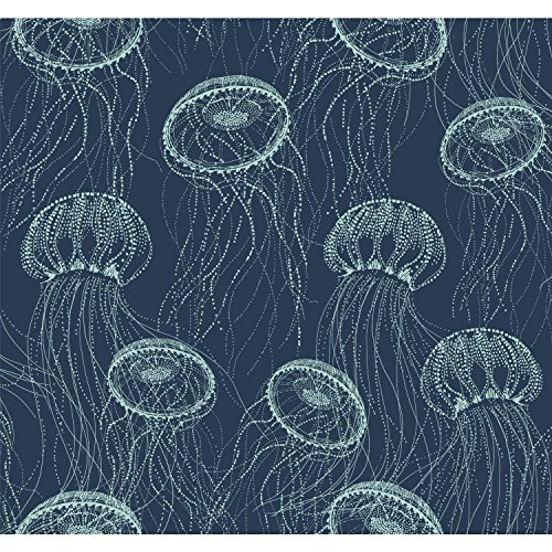 York Wallcoverings Atolla Water-Activated Removable Wallpaper - Blue | Spray with Water