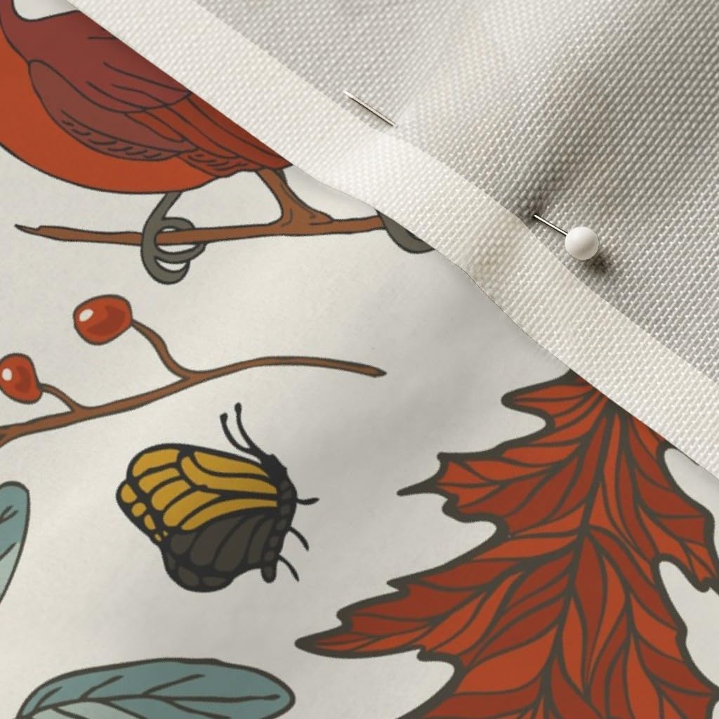 Spoonflower Fabric - Autumn Air Ivory Rustic Fall Bear Fox Bird Moth Red Printed on Upholstery Velvet Fabric Fat Quarter - Upholstery Home Decor Bottomweight Apparel