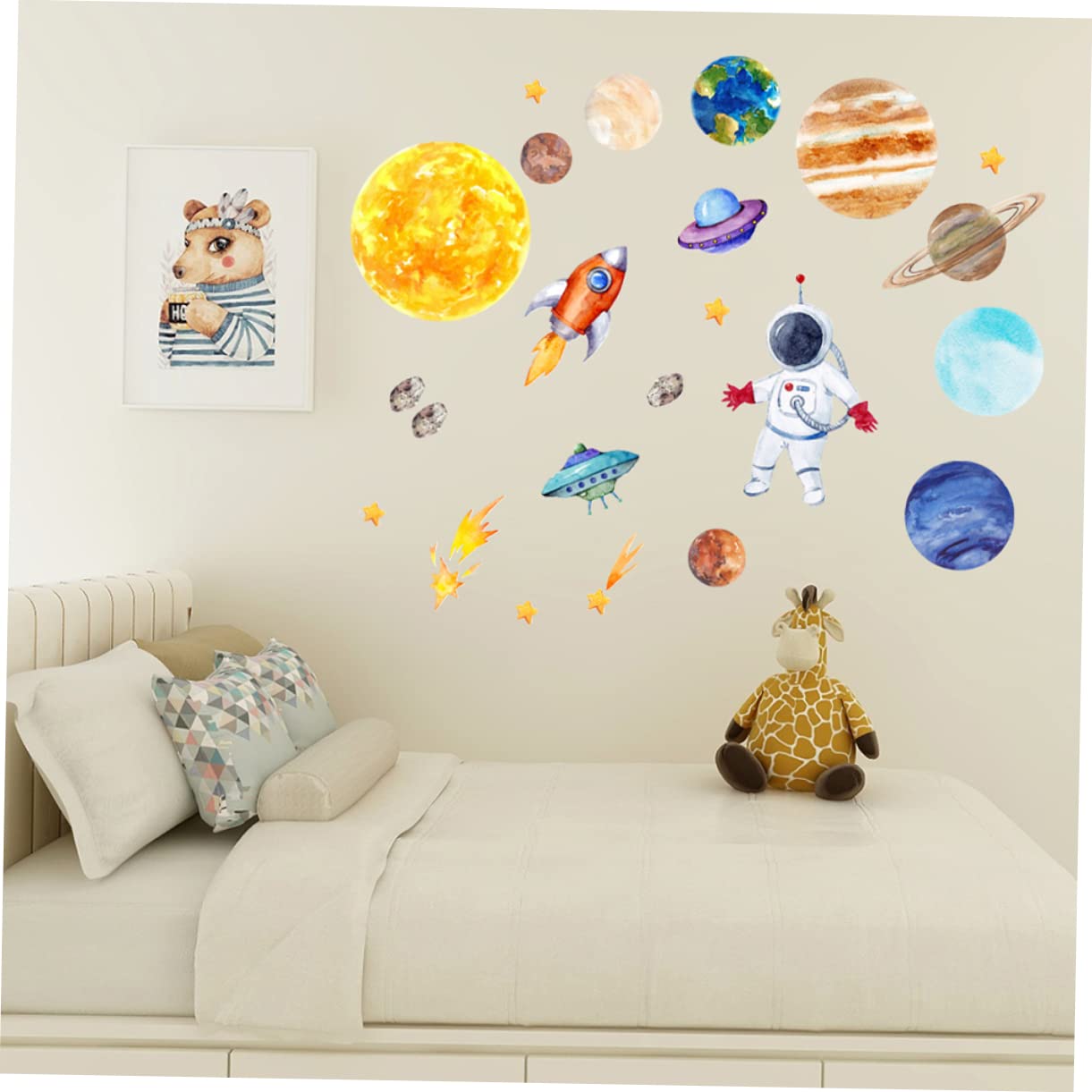Hemobllo 2pezzi Adesivi Murali Spaziali Per Ragazzo Ragazza Decorazione Cameretta Autoadesivi Rimovibili e Impermeabili Design Pianeti e Astronauti Adatti Per Stanze Da Gioco e Nursery