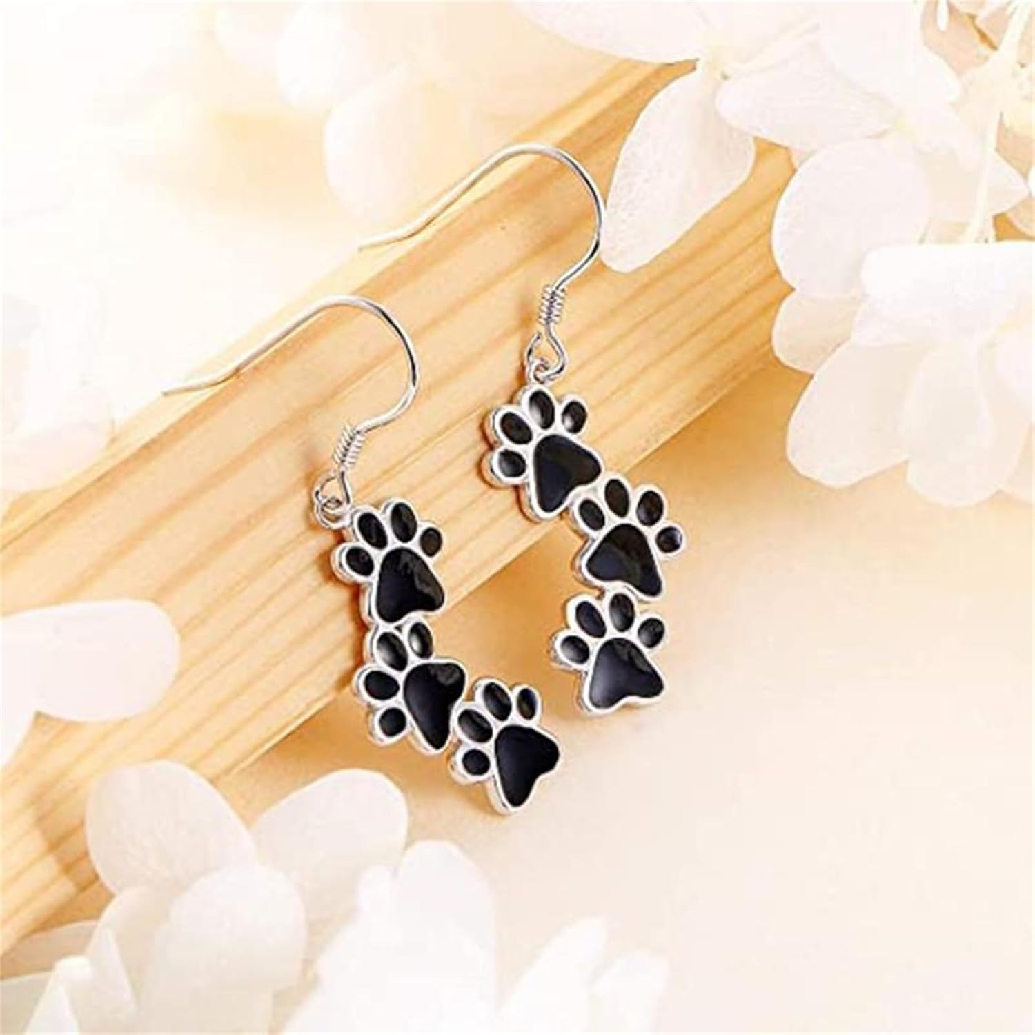 Paw Print Earrings Silver Plated Funny Lovely Layered Enamel Black Cat Dog Puppy Animal Pets Paws Footprint Dangle Drop Earrings for Women Animal Lover Birthday Party Fashion Jewelry - Image 3