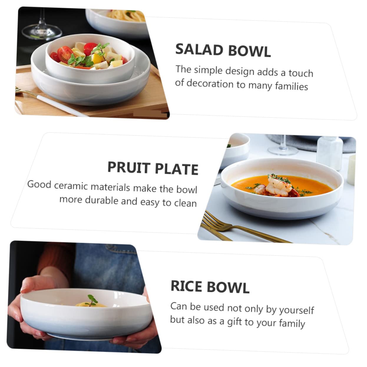 SOLUSTRE 1Pc Ceramic Rice Bowl Salad Plate Noodle Holder Assorted Color Kitchen Supply for Serving Soup Vegetables and Fruits Versatile Dining Essential