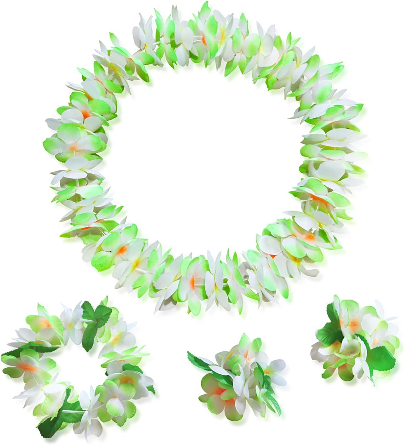 Hawaiian Luau Flower Leis Necklace Headband Bracelets Set,Perfect Luau Party Supplies for Summer Beach Vacations, Essential Party Decorations for Birthday, Graduation, and Wedding Celebrations (Blue)