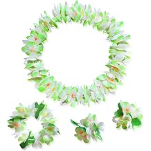 Hawaiian Luau Flower Leis Necklace Headband Bracelets Set,Perfect Luau Party Supplies for Summer Beach Vacations, Essential Party Decorations for Birthday, Graduation, and Wedding Celebrations Green