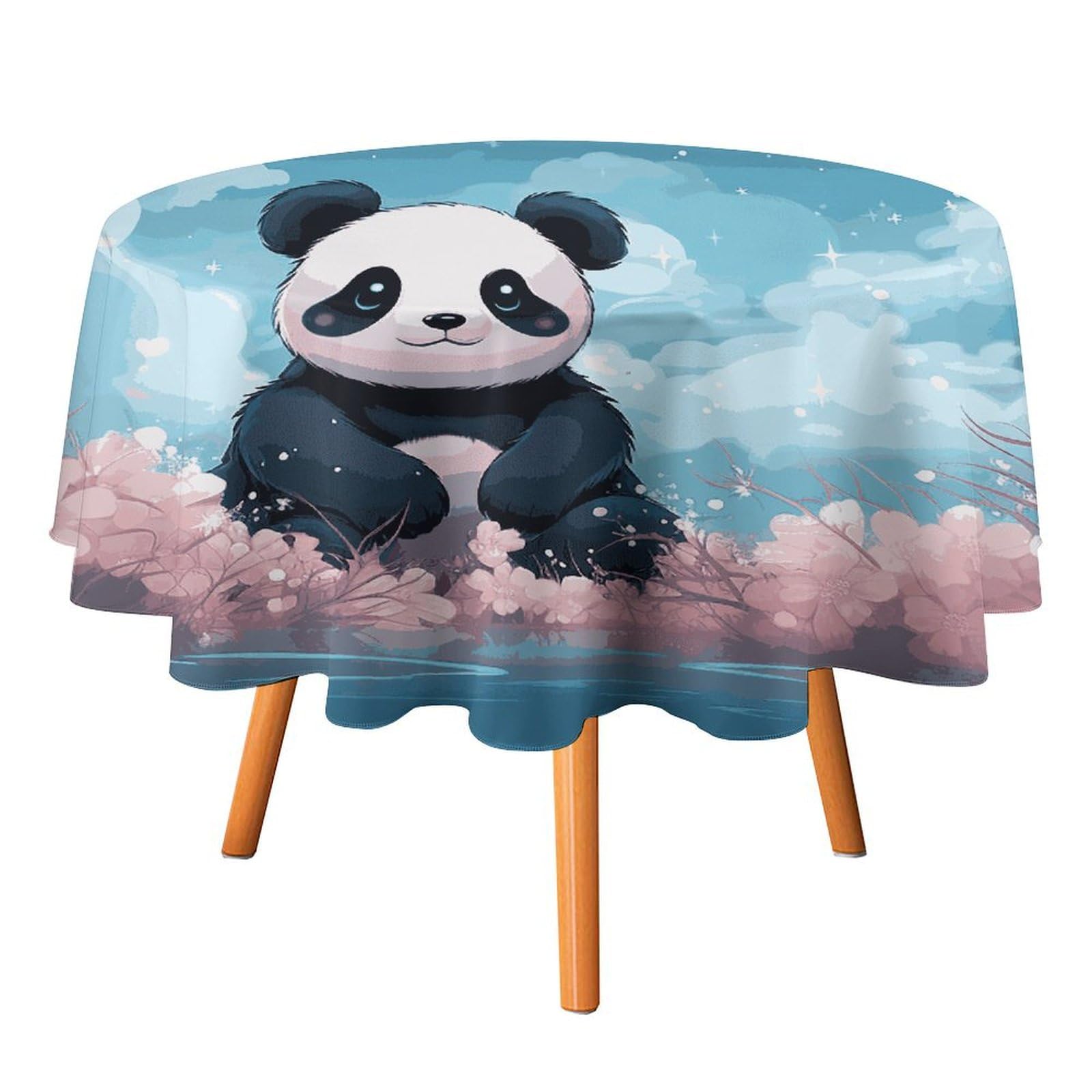Nappe ronde facile à nettoyer cuisine salle à manger motif panda fleurs 177x177 cm