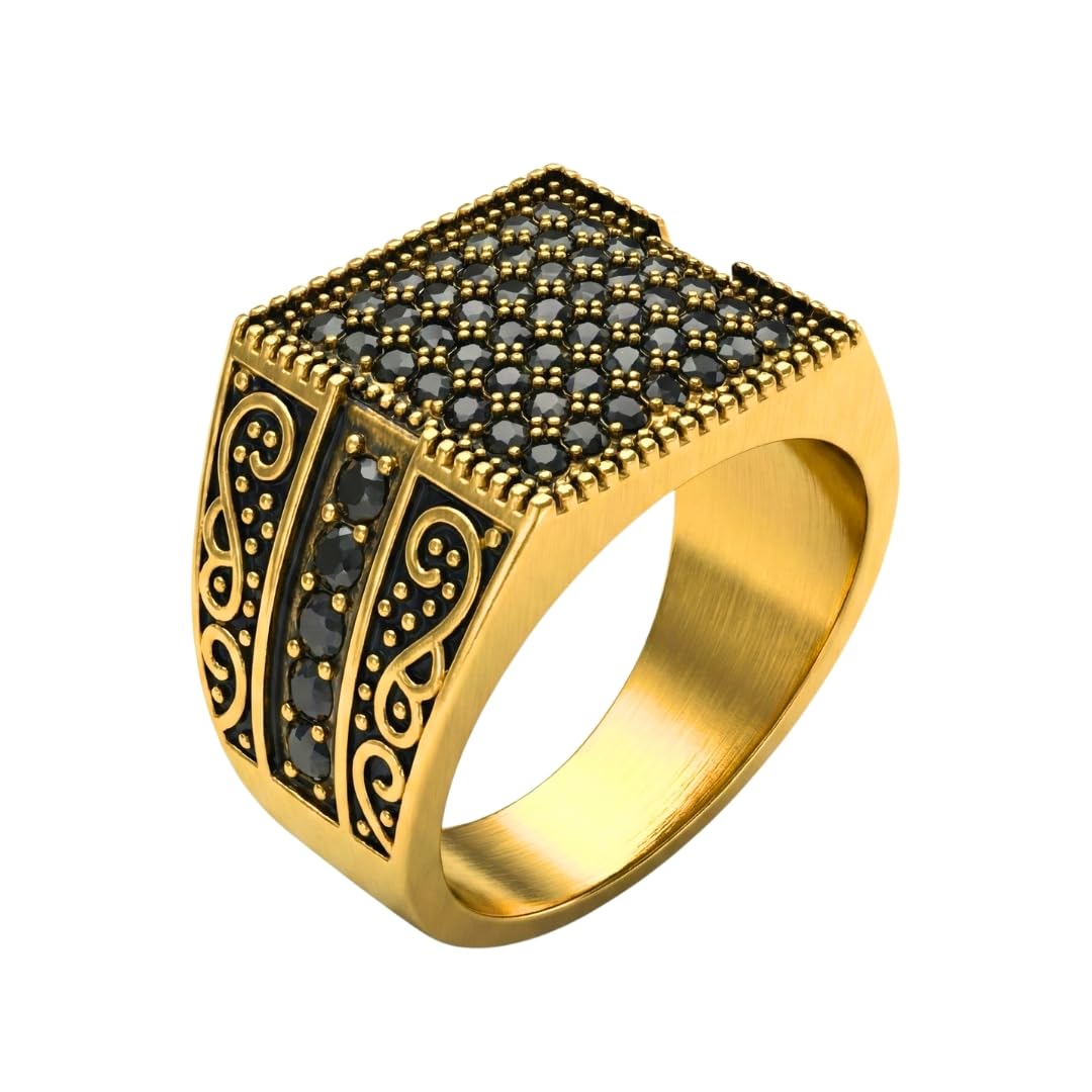 IMPERIAL NOIR RING - Pure Stainless Steel Men’s Gold Plated Ring (Size : 17-22-27)