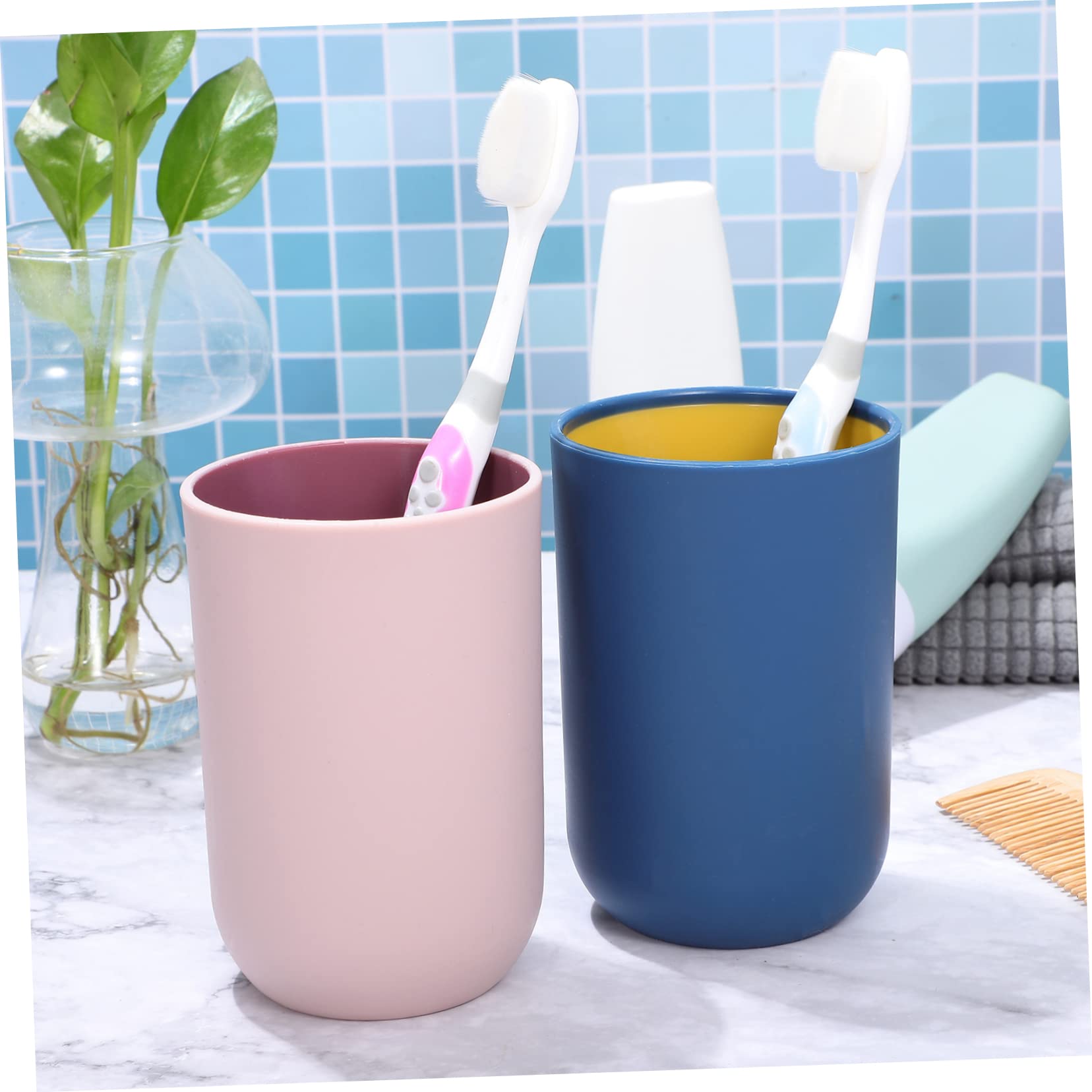 KONTONTY 4pcs Simple Style Toothbrush Cups Tumblers for Mouthwash and Rinsing Easy to Clean and Reusable Random Colors