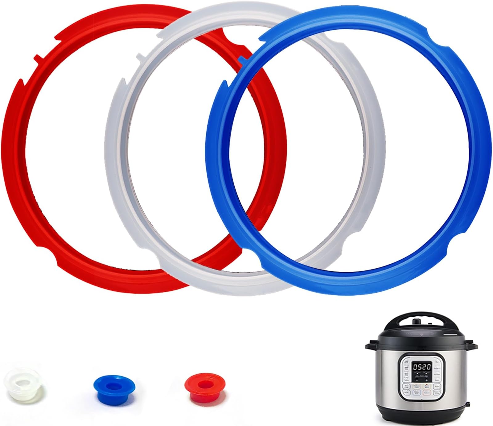 3 Pack Silicone Sealing Ring for Instant Pot 3 Qt - Replacement Silicone Gasket Seal Rings 3Qt with 3 Colors(Red, Clear, Blue) - Instant Pot Replacement Gasket Seal for 3 Quart