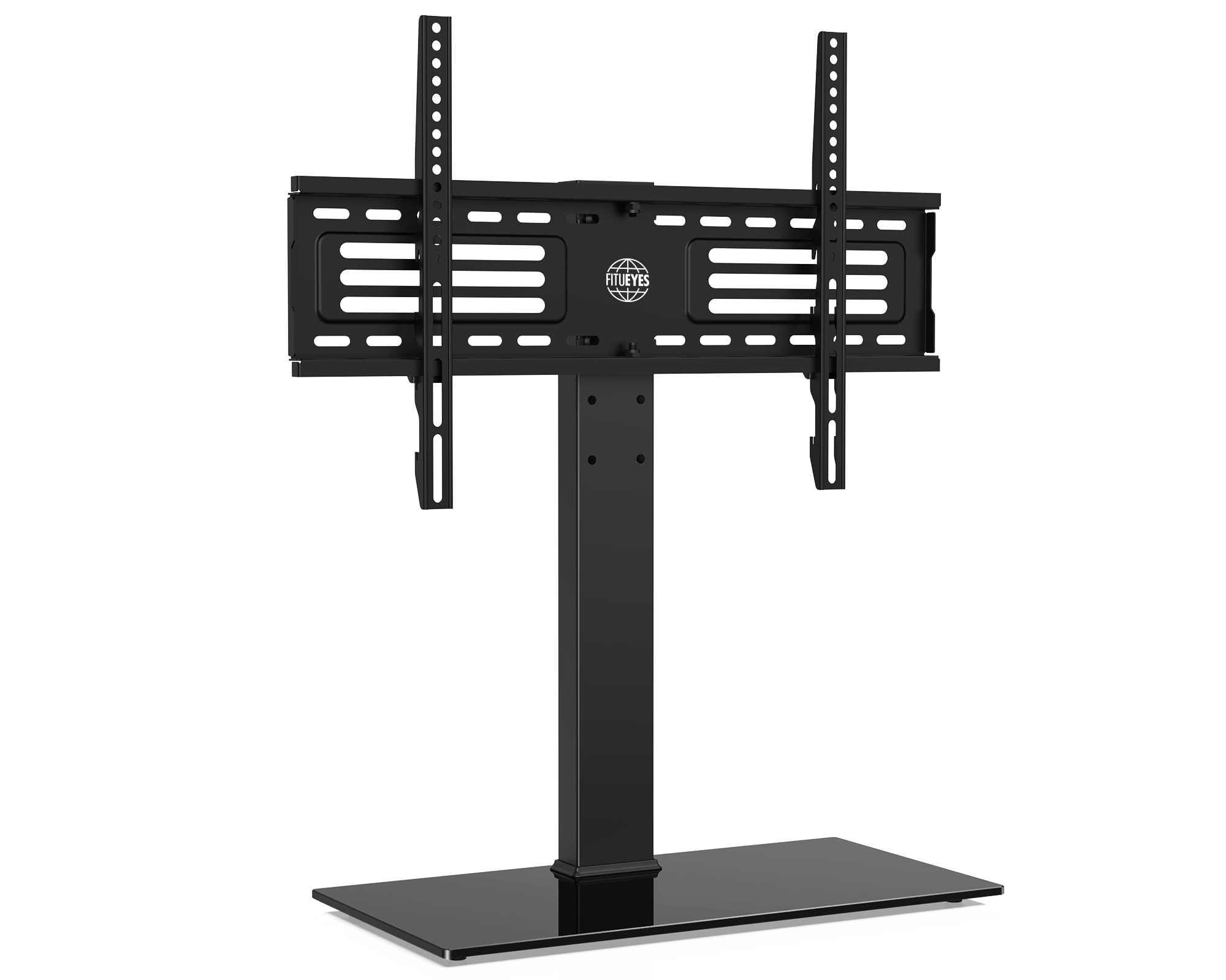 FITUEYES Soporte TV Mesa para Pantallas de 40 a 75 Pulgadas hasta 40kg,Soporte TV Pie de Mesa con Función de Altura Ajustable,Soporte TV de Pie Negro con Base de Cristal,MAX VESA 600x400mm