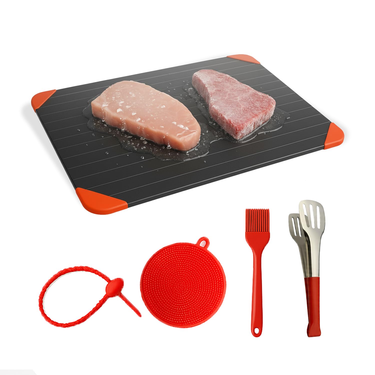 Homiely Black/Red Defrosting Tray - Fast Thawing Tray Defrosting Board And Plate For Frozen Meat, Chicken, Defrost Thaw Plate