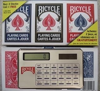 Bicycle 3 Deck Lot of Playing Cards Red, Black & Blue with Pocket Calculator