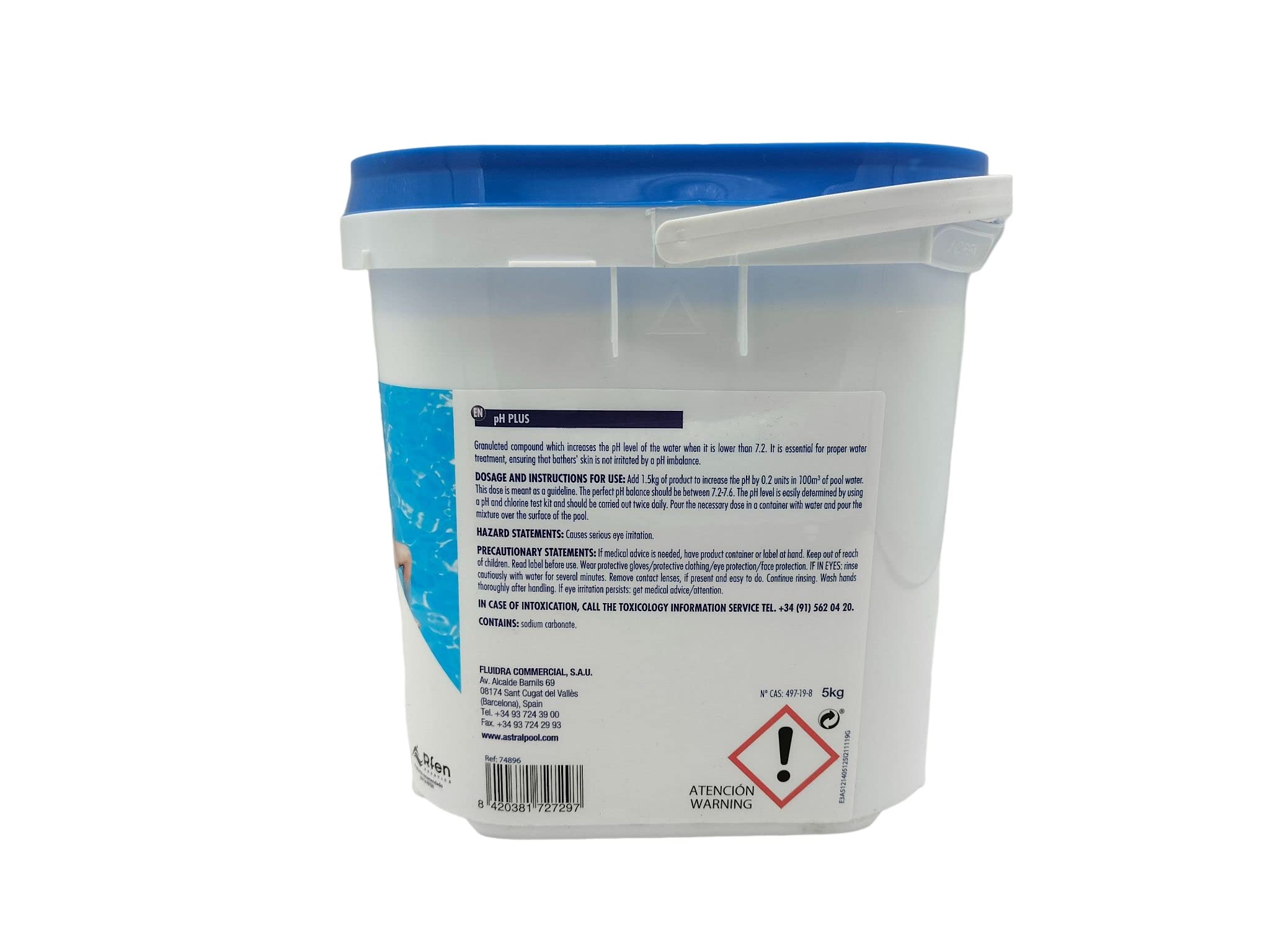 Rasmacor | Astralpool 74896 | PH Plus 5KG Granulado | Incrementador PH | Aumenta valores de pH Inferiores a 7,2 | Apto para Todas Las Piscinas