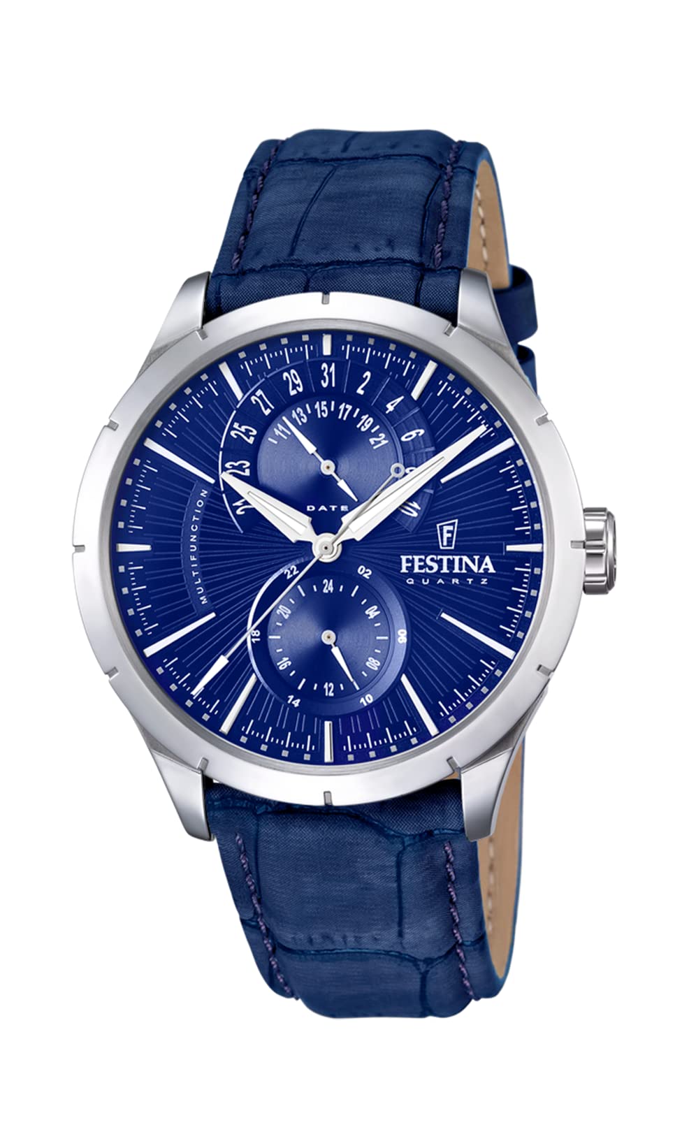 Montre FESTINA pour Homme F16573/7 Correa Clasico Boîtier en Acier Inoxydable Gris Bracelet en Cuir Bleu