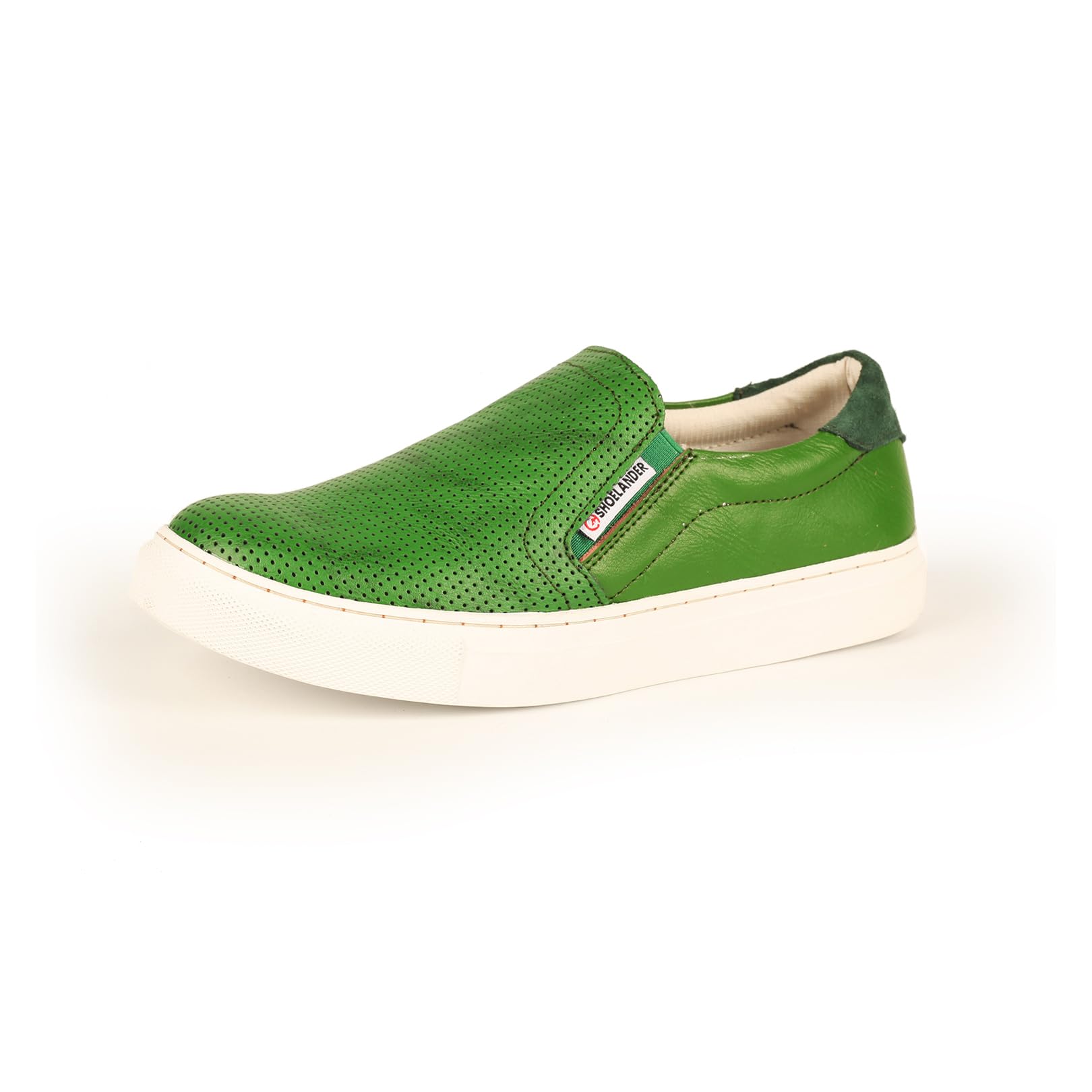 CH SHOELANDER Women's Leather Flat Slip-on Lightweight Causal Sneakers 37 EU Green