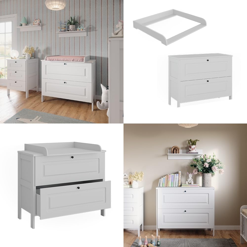 VitaliSpa Wickelkommode Ajaton, Weiß, 108 x 98 cm | mit 2 Schubladen, geeignet für handelsübliche Wickelauflagen bis 85 cm